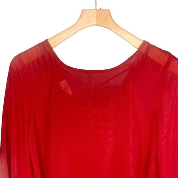 Everly x Anthropologie | Chiffon Bell Sleeve Blouse Size M | EUC Red Sheer - Picture 2 of 8